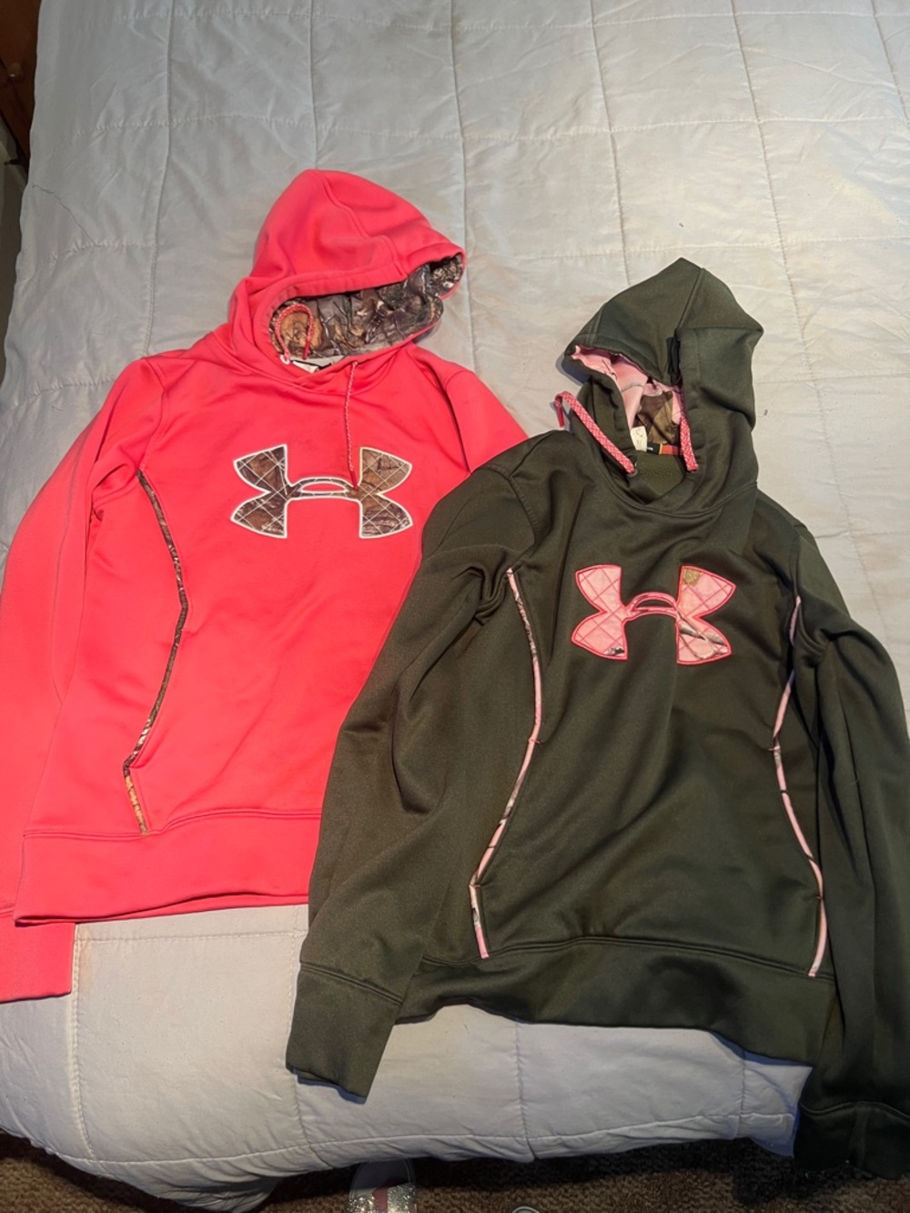 Women’s Under Armour Pink & Olive Camo-Logo Hoodies, 2 Hoodie Bundle